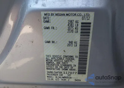 2013 Nissan Altima 3.5 Sl из США, поврежденный, VIN 1N4BL3AP5DC117077